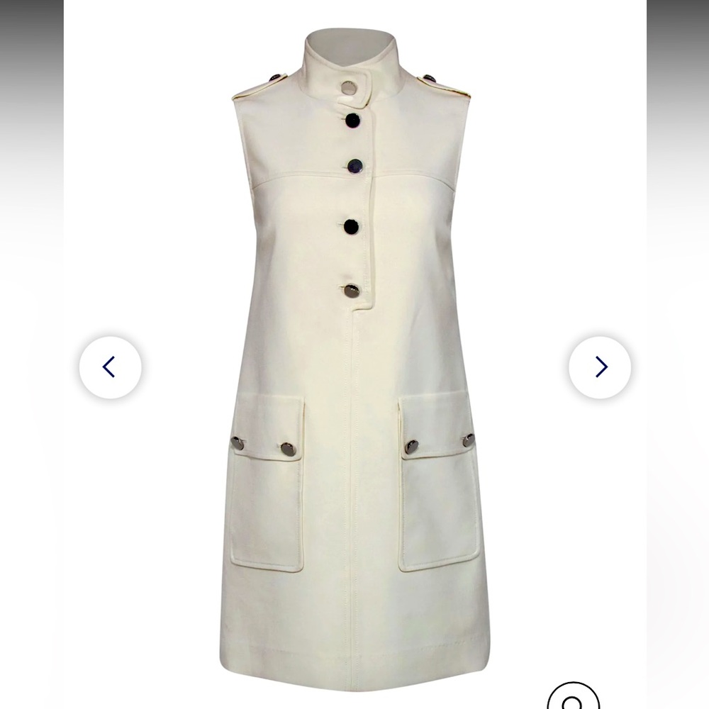 Etcetera - Cream Mock Neck Shift Dress W/ Oversized Silver Buttons Size 2